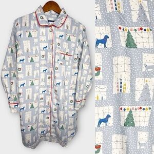 Boden Christmas Trees Dogs Cats Holiday Cotton Pajamas Night Shirt Gown Small